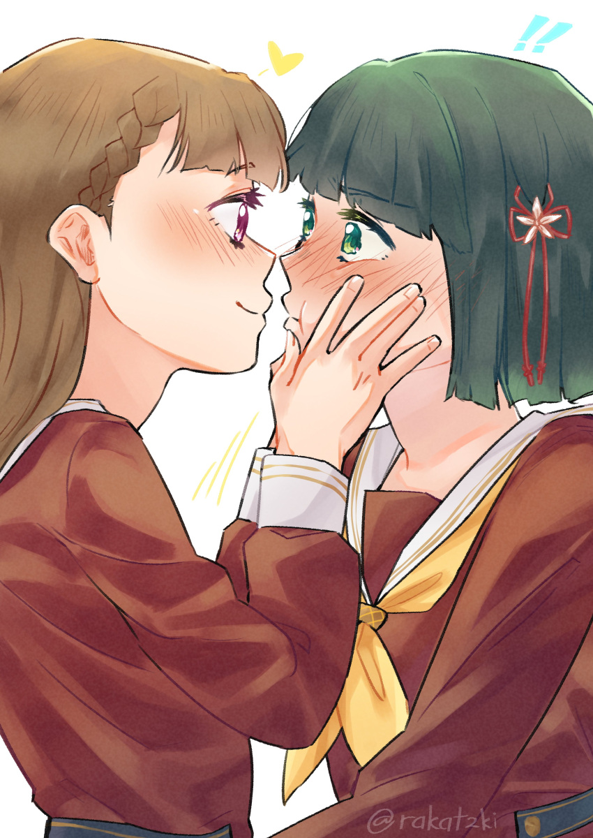 !, !!, 2girls, absurdres, akazuki_r, black_hair, blunt_bangs, blunt_ends