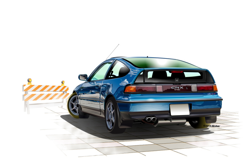 blue_car, car, exhaust_pipe, honda, honda_cr-x, motor_vehicle, nimbus_goldbrum, no_humans