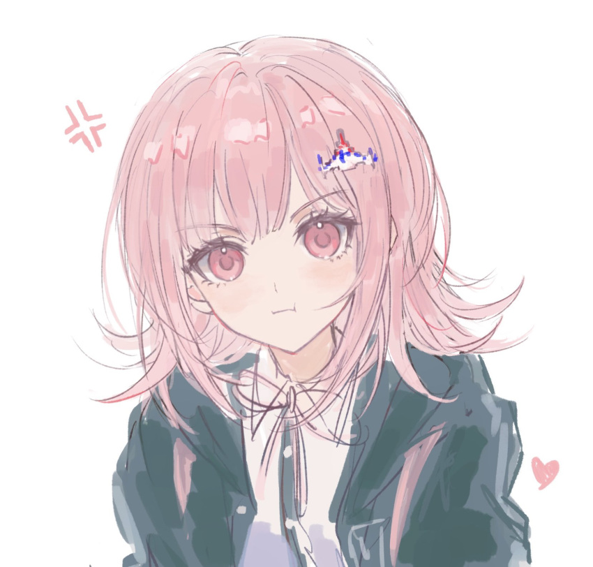1girl, anger_vein, black_shirt, blush, collared_shirt, danganronpa_(series), danganronpa_2:_goodbye_despair, flipped_hair