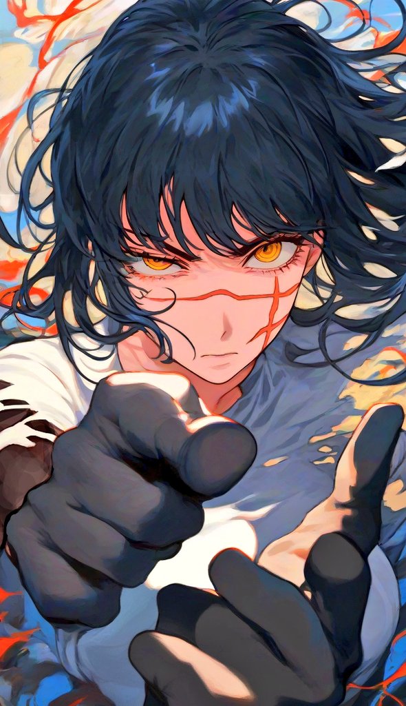 1girl, ai-generated, black_hair, chainsaw_man, closed_mouth, cross_scar, long_hair, looking_at_viewer