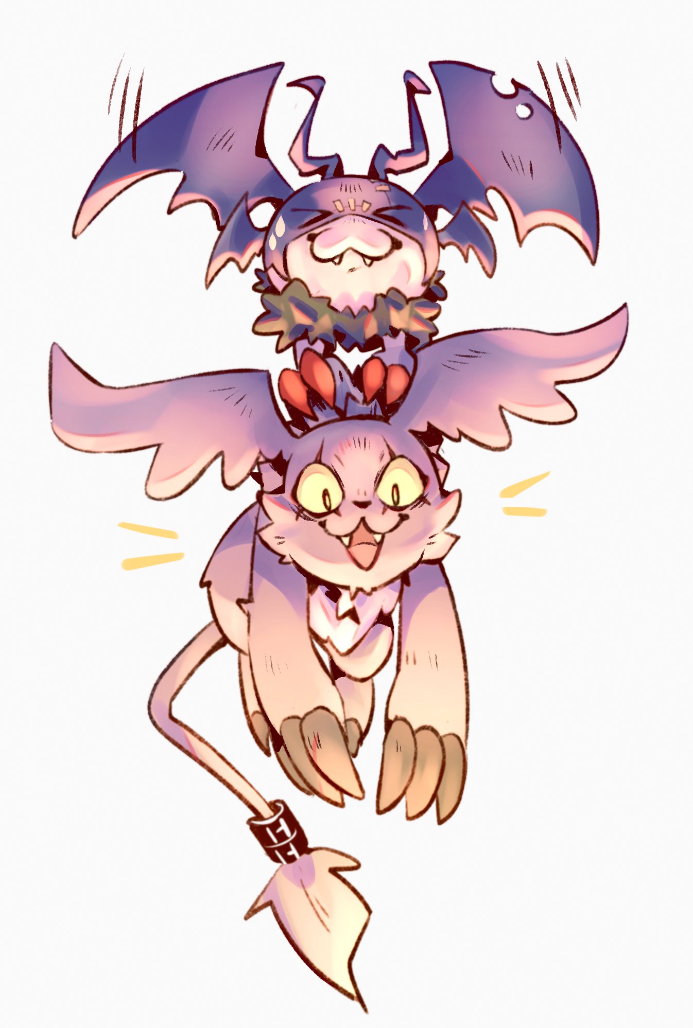 >_<, :3, black_wings, body_fur, closed_eyes, digimon, digimon_(creature), fangs
