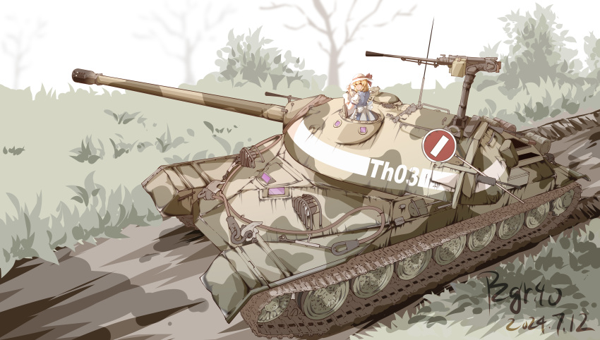 1girl, absurdres, cannon, grass, gun, highres, is-7, kana_anaberal