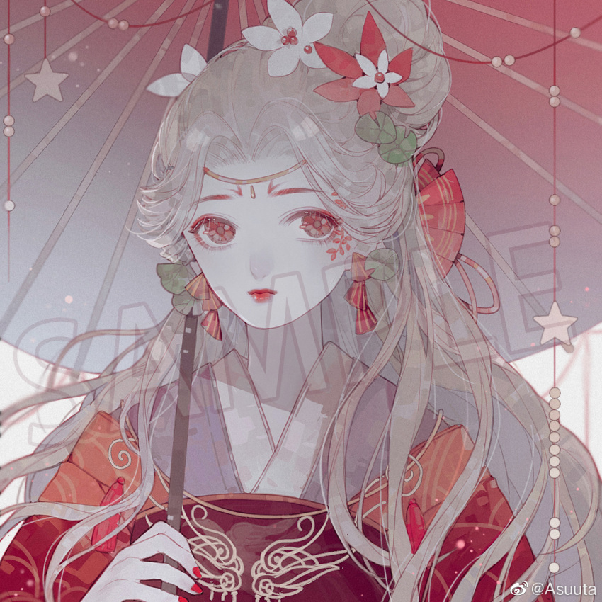 1girl, asuuta, beads, blonde_hair, chinese_clothes, chinese_commentary, circlet, closed_mouth