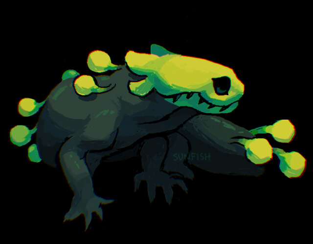 black_background, black_eyes, claws, creature, dragon, feathers, green_feathers, green_lizard_(rain_world)