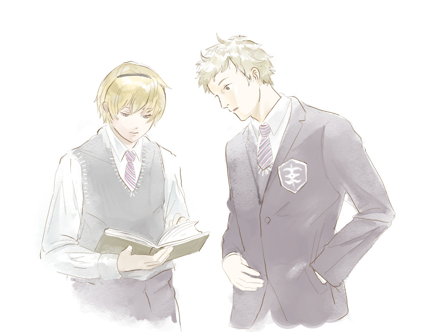 2boys, bavaa, blonde_hair, book, fire_emblem, fire_emblem_fates, hairband, highres