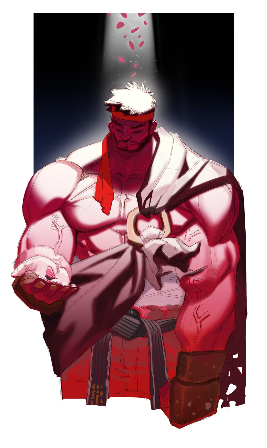 1boy, a_tai, absurdres, arm_up, belt, black_belt, border, brown_hair