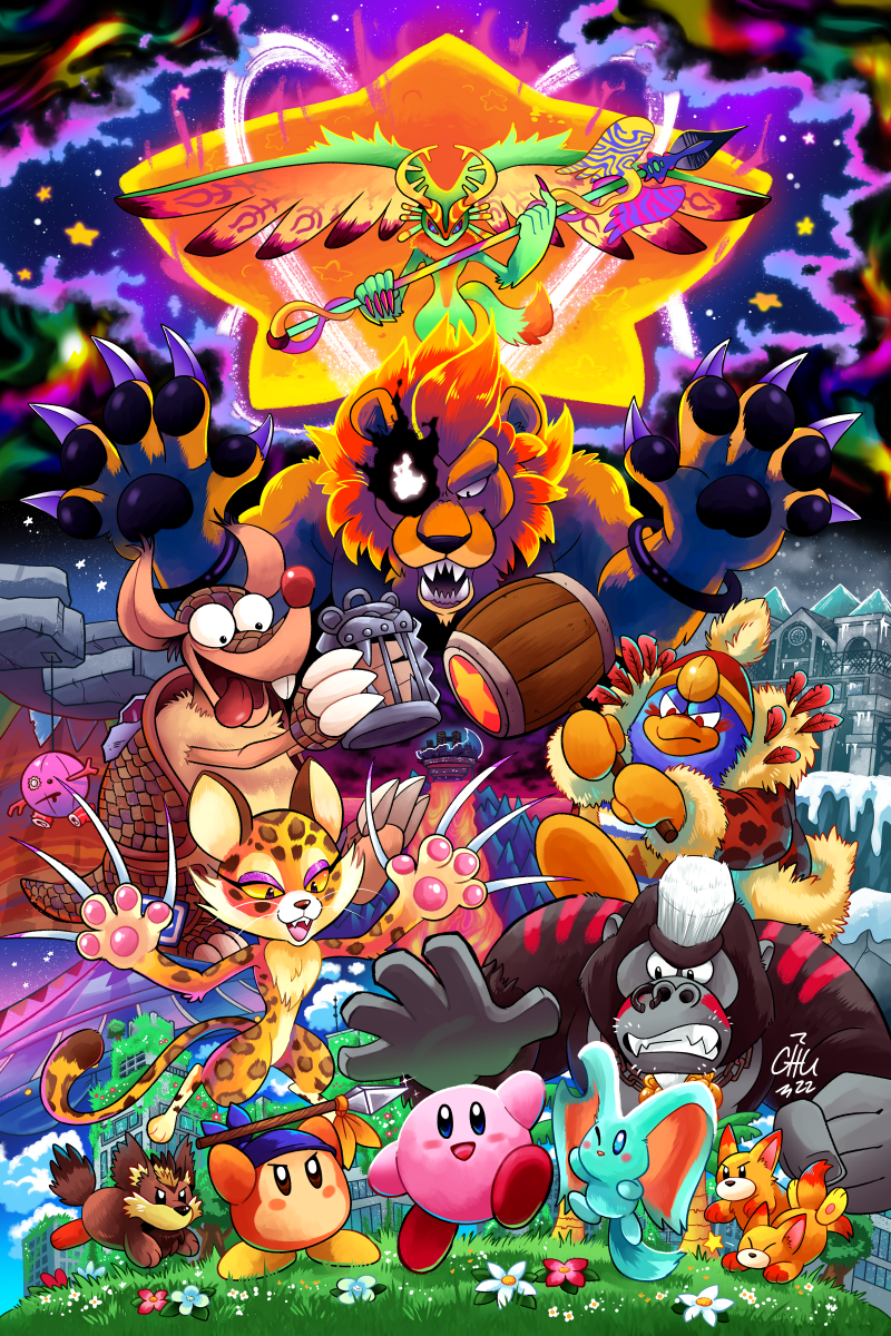 animal_ears, animal_hands, antlers, armadillo_ears, awoofy, bandana, bandana_waddle_dee, blue_bandana