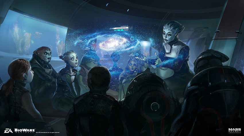 4girls, alien, asari_(mass_effect), ben_lo, bioware, black_lips, blue_skin, colored_skin