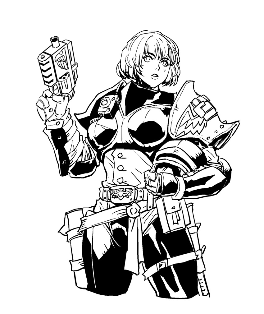 2000_ad, adeptus_arbites, ammunition_pouch, armor, belt, dredd, gloves, greyscale