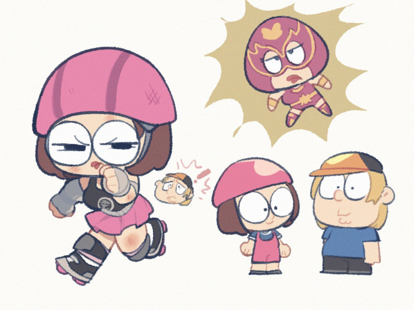 1boy, 1girl, baseball_cap, black_tank_top, blue_shirt, brother_and_sister, chibi, chris_griffin