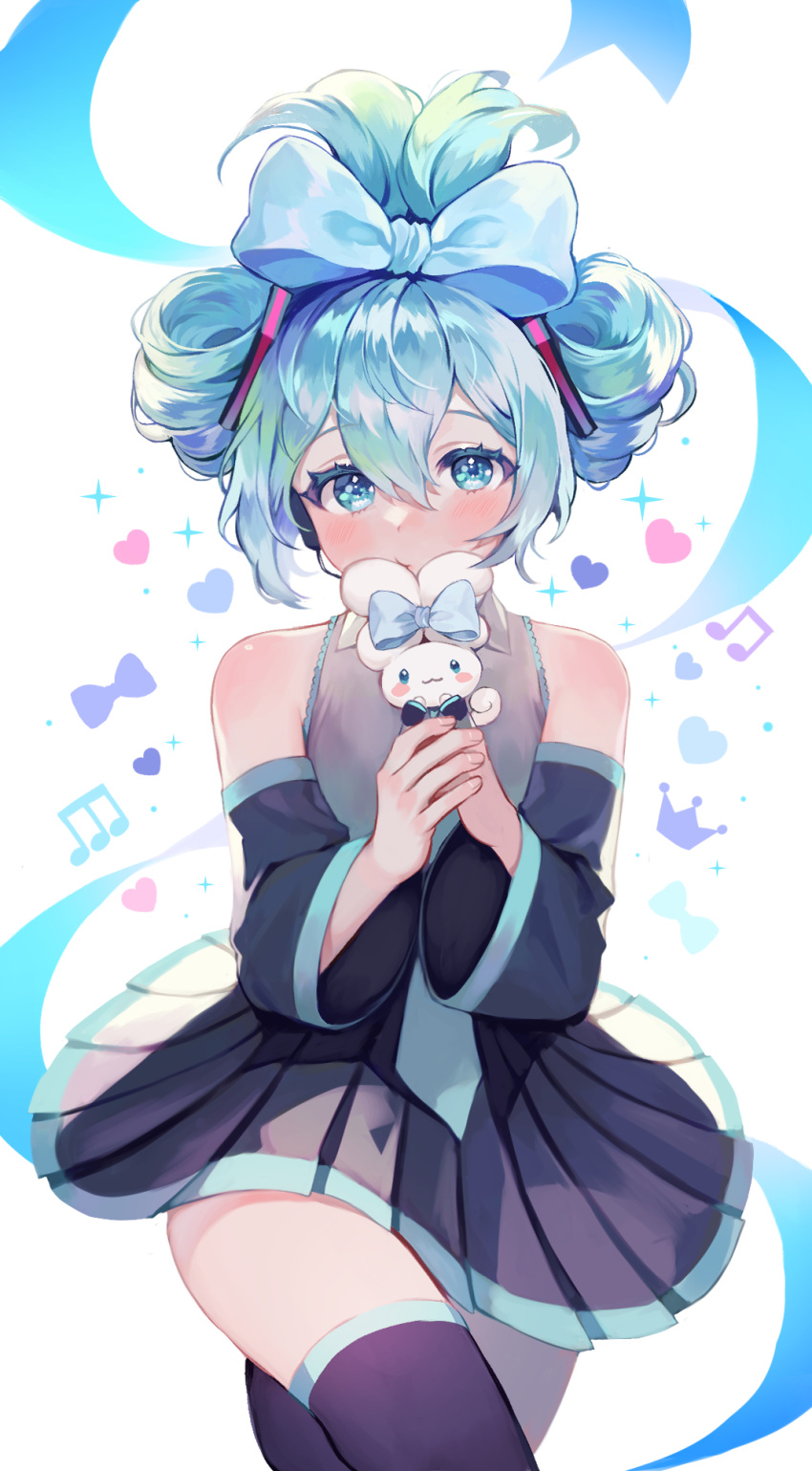 1girl, :3, alternate_hairstyle, aqua_bow, aqua_eyes, aqua_hair, aqua_necktie, aqua_ribbon