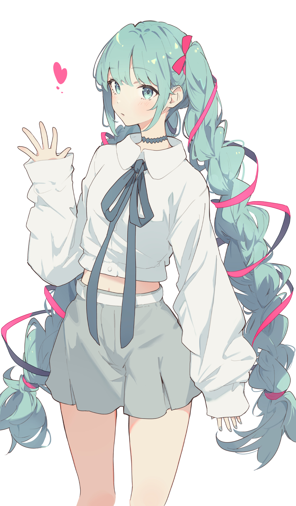1girl, :/, alternate_costume, aqua_eyes, aqua_hair, aqua_nails, belt, blush