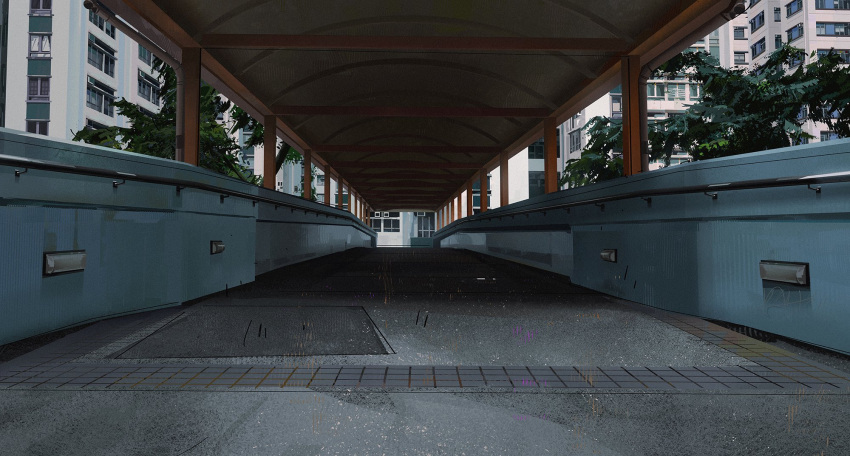 apartment, bridge, building, concrete, day, english_commentary, from_below, handrail
