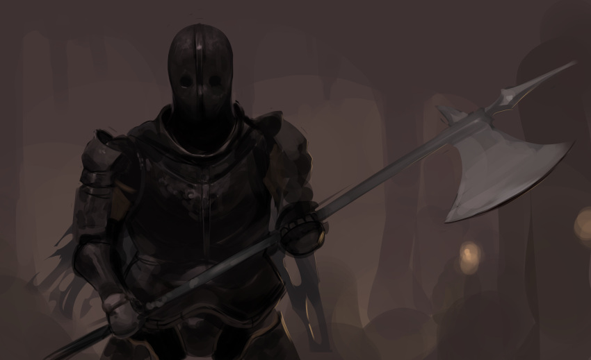 1boy, armor, breastplate, brown_background, commentary_request, dark_souls_(series), dark_souls_iii, dokomon