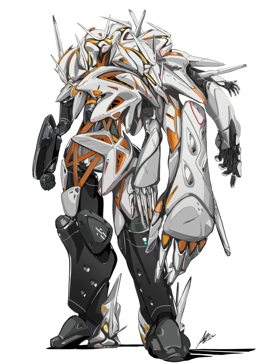 afukuro, alternate_design, armor, asymmetrical_armor, asymmetrical_arms, asymmetrical_legs, black_armor, clenched_hand