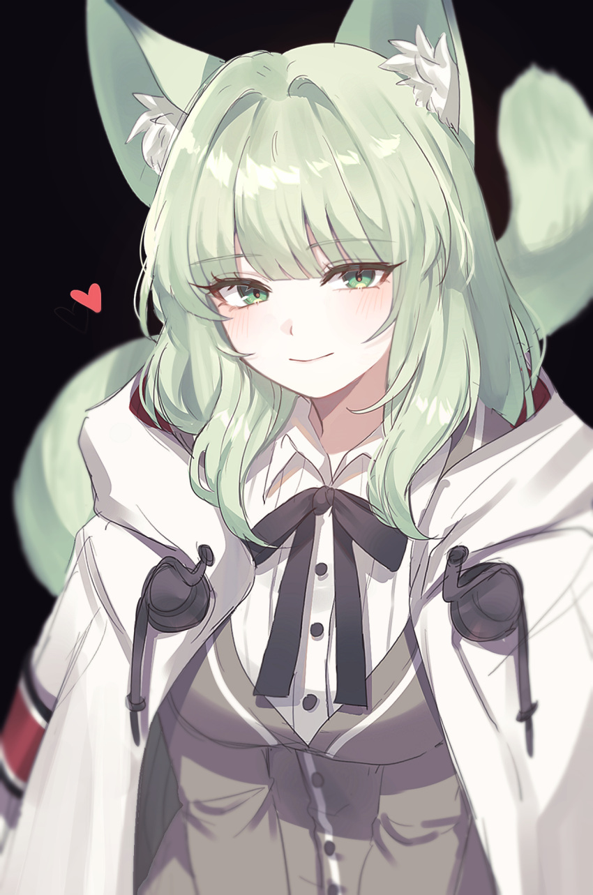 1girl, animal_ear_fluff, animal_ears, arknights, black_background, black_bow, black_bowtie, blush