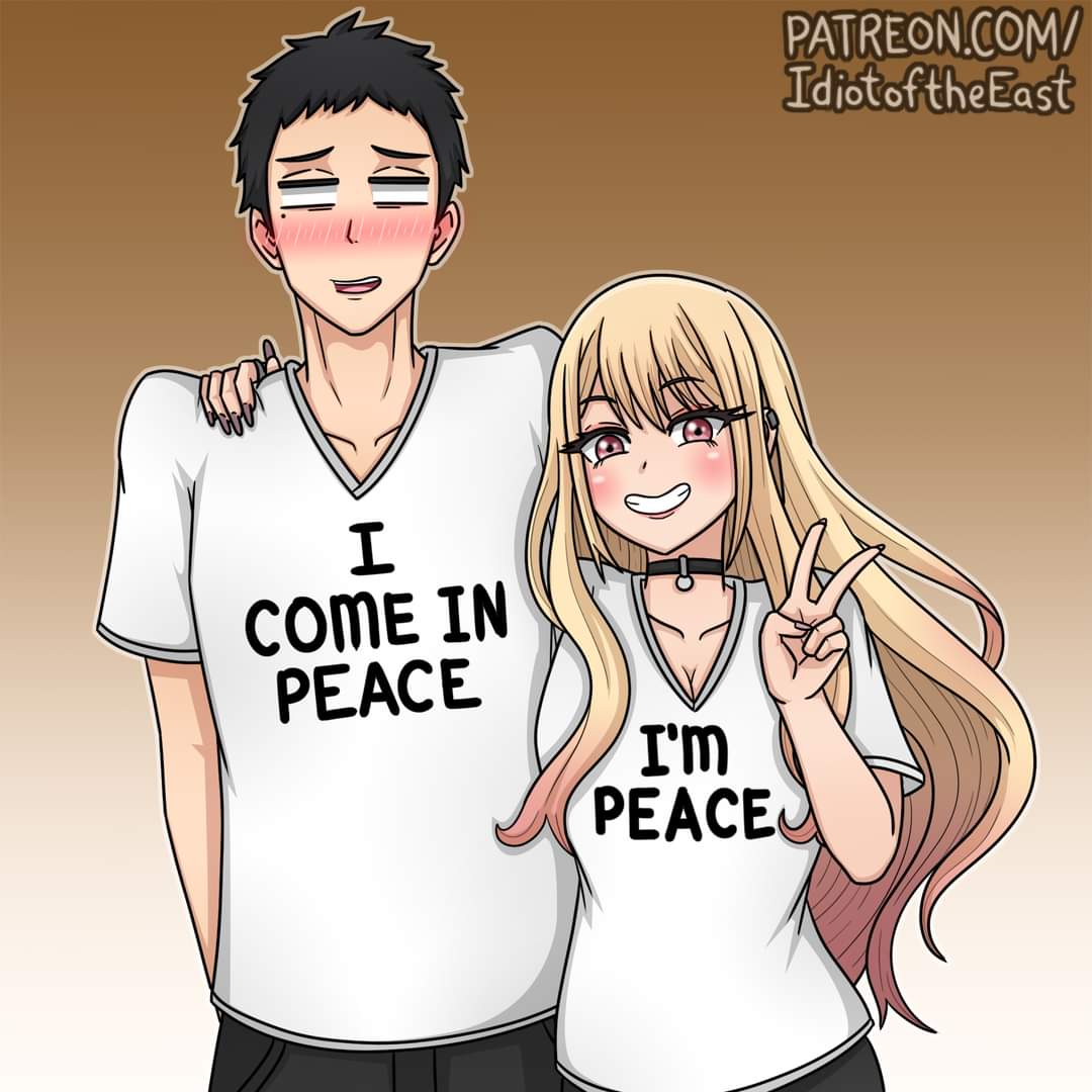 1boy, 1girl, couple, gojou_wakana, grin, idiotoftheeast, kitagawa_marin, long_hair