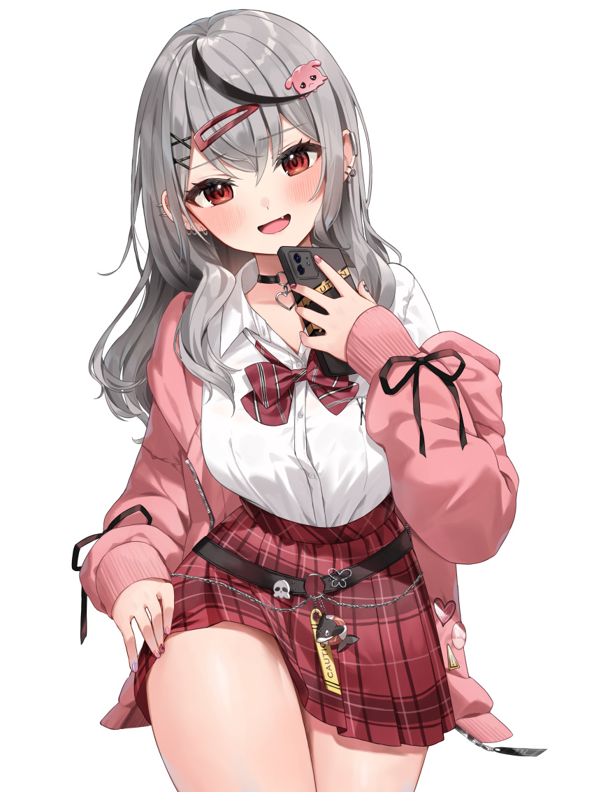 1girl, :d, absurdres, belt, black_belt, black_choker, black_hair, blush