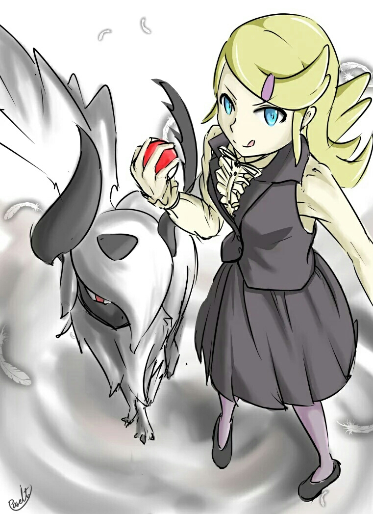 1girl, absol, ace_trainer_(pokemon), astrid_(pokemon), black_skirt, black_vest, blonde_hair, blue_eyes