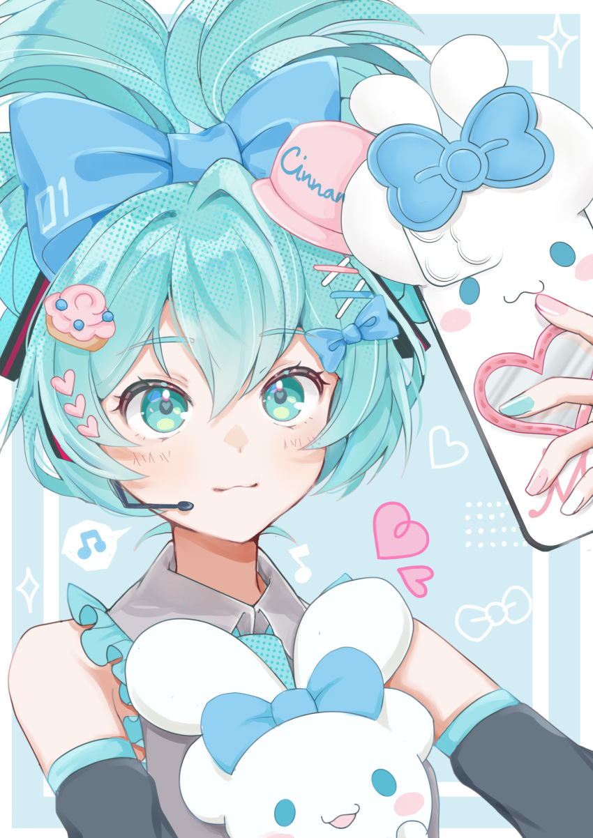 1girl, :3, alternate_hairstyle, aqua_eyes, aqua_hair, aqua_nails, aqua_necktie, aqua_theme