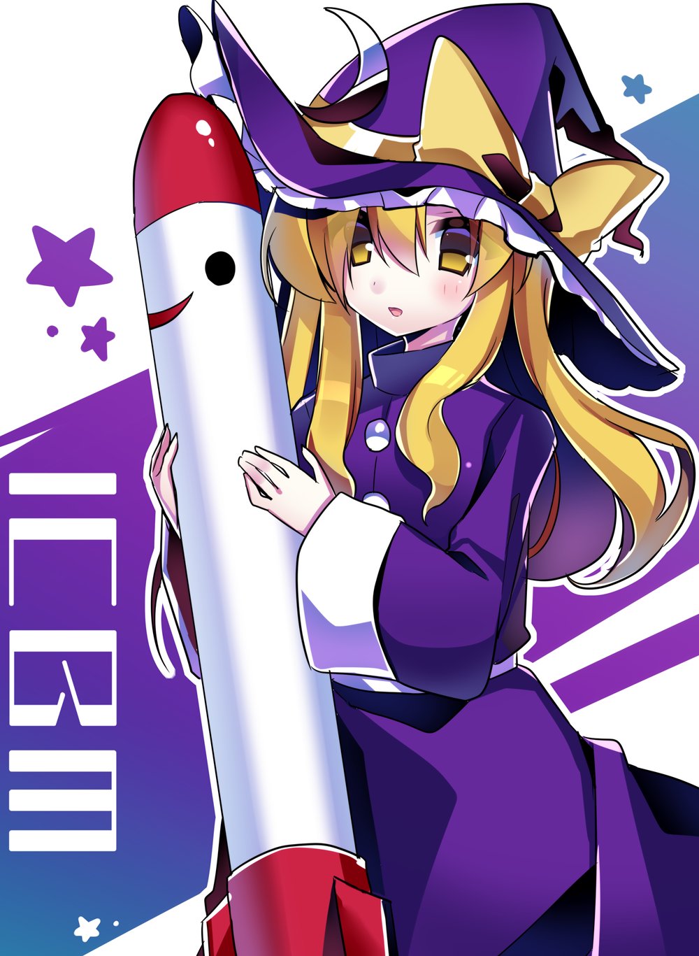 1girl, blonde_hair, bow, crescent, crescent_hat_ornament, dress, hat, hat_bow