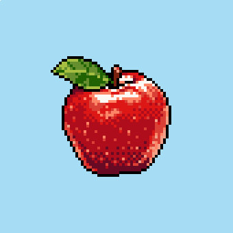 apple, blue_background, food, food_focus, fruit, leaf, lowres, no_humans