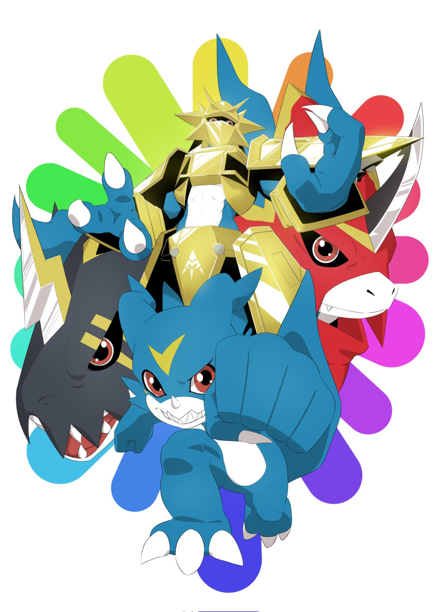 armor, blue_skin, clenched_hand, clenched_teeth, colored_skin, digimon, digimon_(creature), dragon