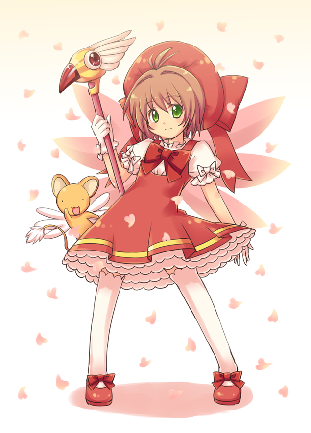 card_captor_sakura, cardcaptor_sakura, child, dress, fuuin_no_tsue, gloves, green_eyes, hat
