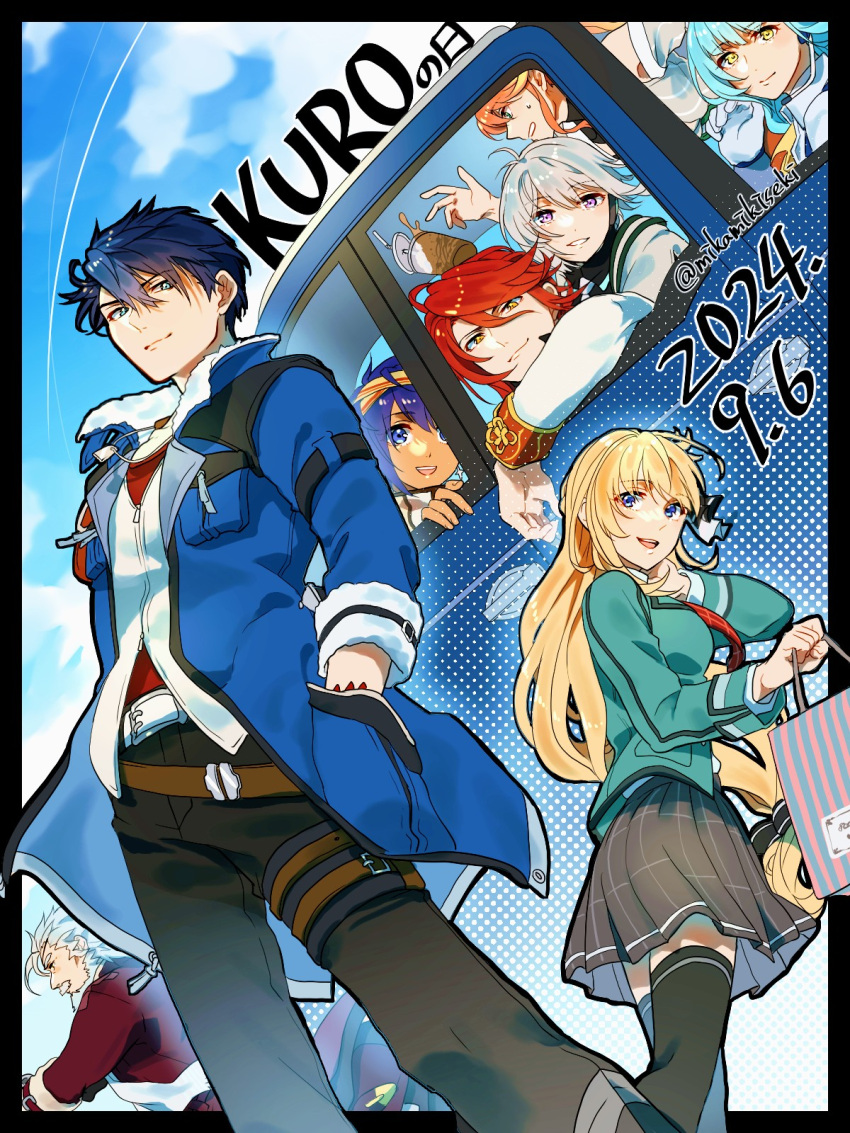 4boys, 4girls, aaron_wei, agnes_claudel, aramis_high_school_uniform, belt, bergard_zeman, black_border
