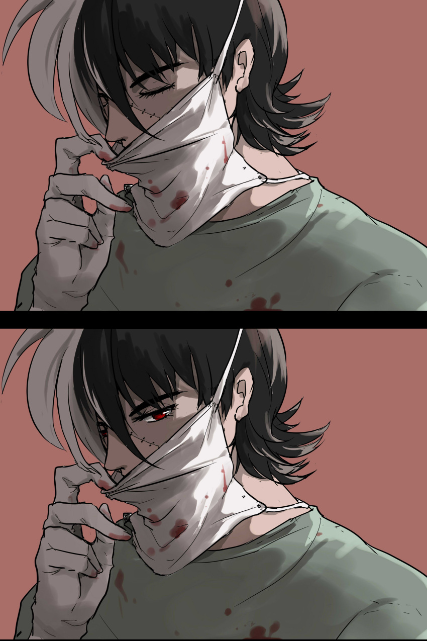 1boy, absurdres, artist_request, black_hair, black_jack_(character), black_jack_(series), blood, blood_on_hands