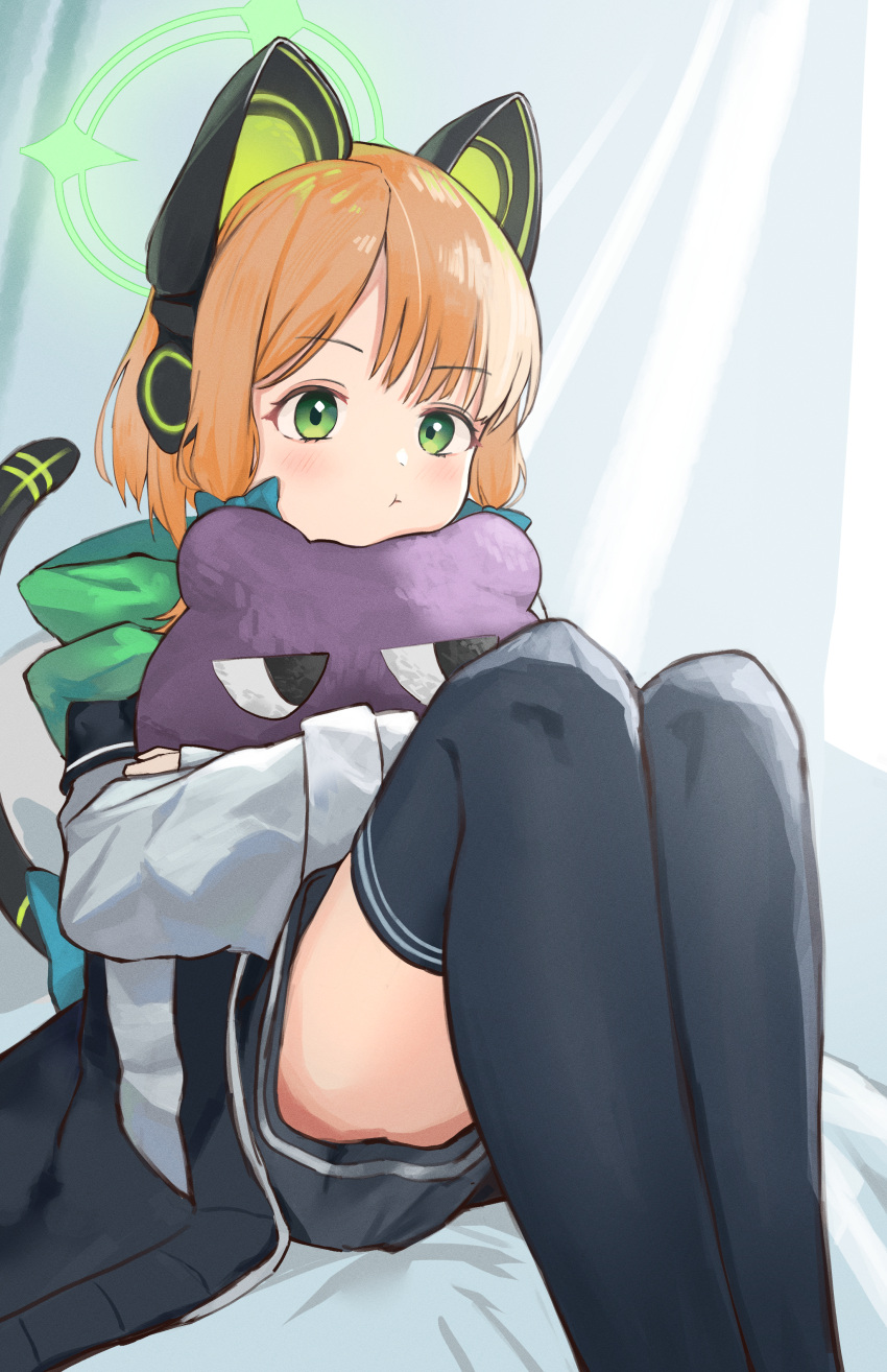 1girl, absurdres, animal_ears, black_jacket, black_skirt, blonde_hair, blue_archive, blue_eyes
