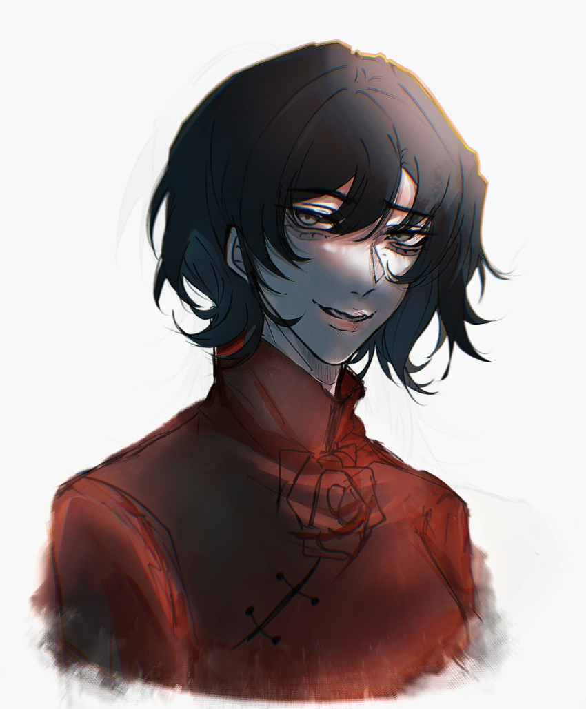 1girl, black_hair, chinese_clothes, chinese_commentary, commentary_request, cropped_shoulders, di_hongxia, grey_eyes