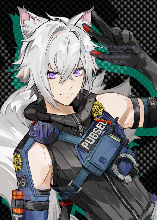1boy, animal_ears, black_gloves, cat_boy, cat_ears, cat_tail, closed_mouth, gloves