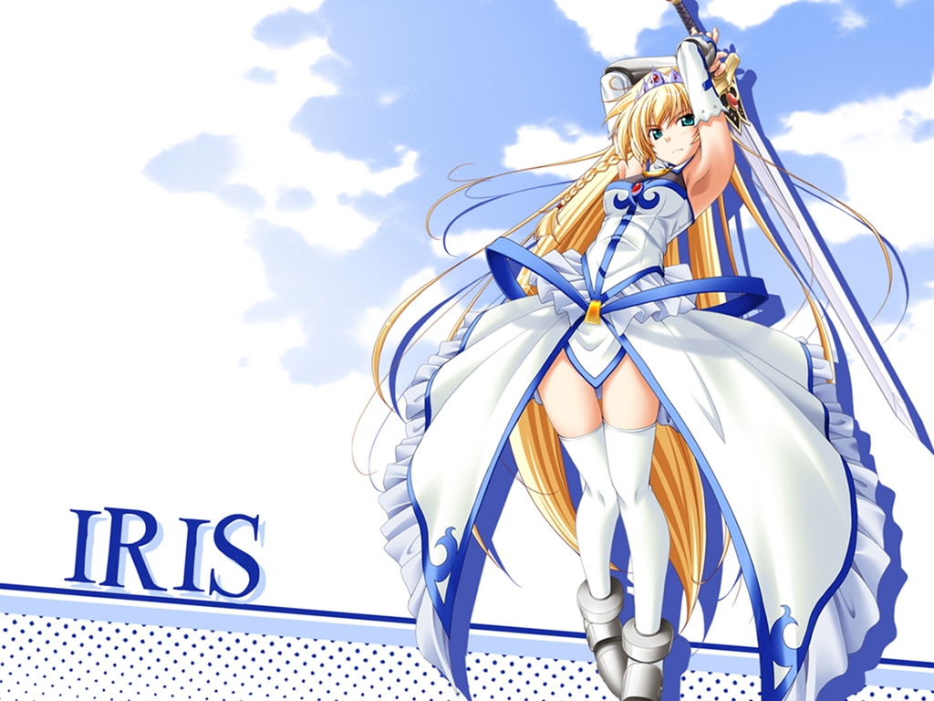 aqua_eyes, armor, armored_dress, armpits, arms_up, belt, blonde_hair, blush