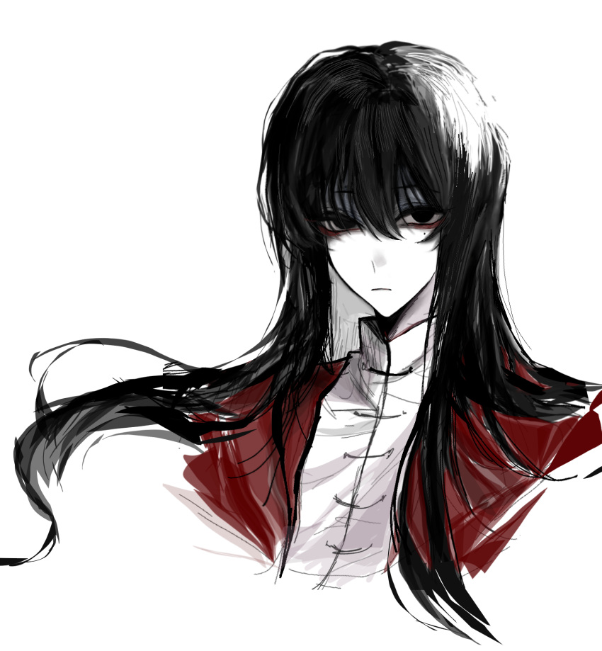 1boy, black_eyes, black_hair, chinese_commentary, closed_mouth, colored_skin, commentary_request, cropped_shoulders