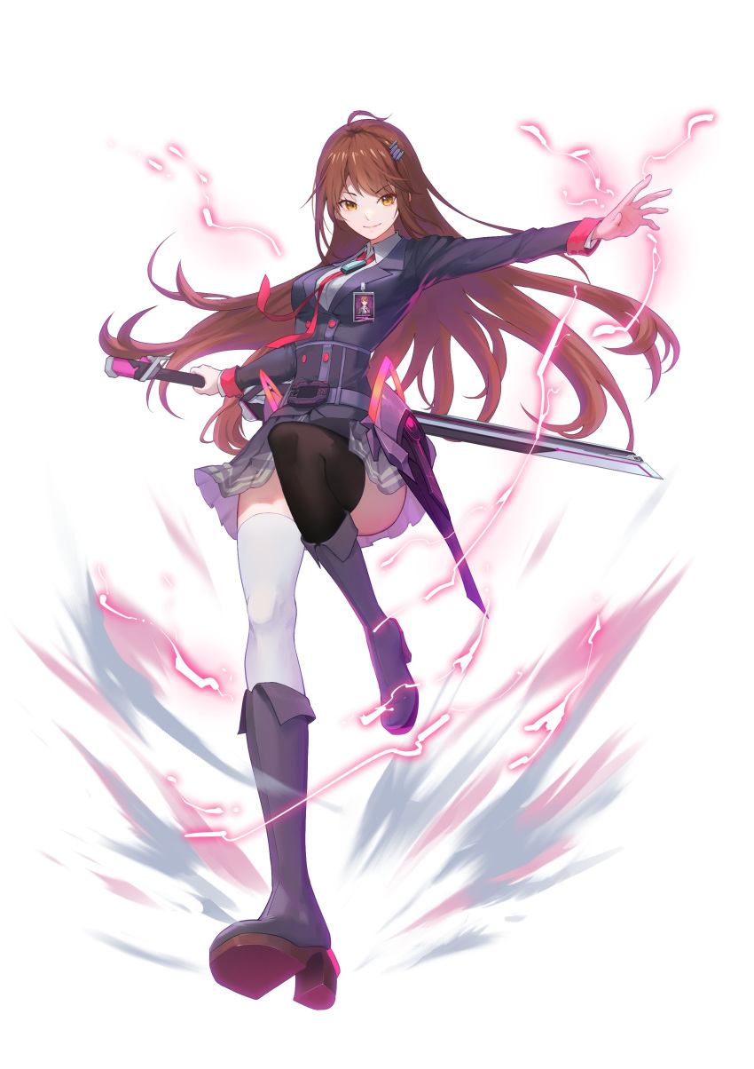 1girl, absurdres, aizawa_kana, asymmetrical_legwear, belt_buckle, black_footwear, black_jacket, black_skirt