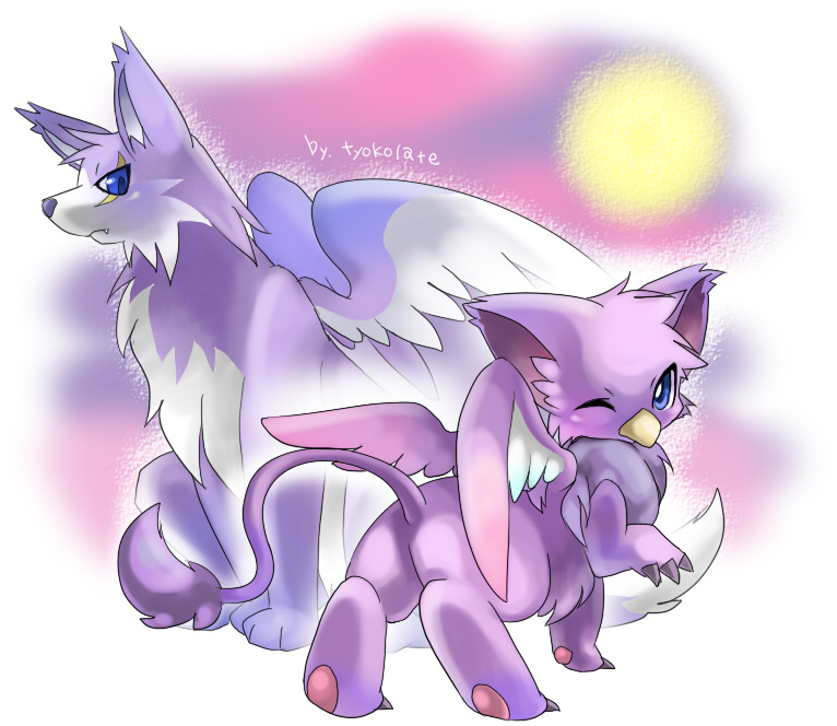 abstract_background, animal_focus, blue_eyes, choko_(sweetpocket), claws, commentary_request, darigan_neopet, eyrie