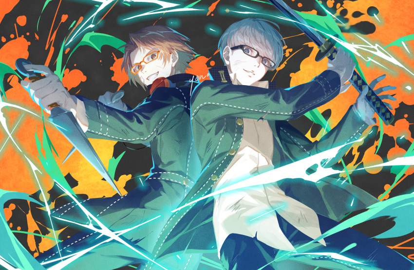 2boys, :d, artist_name, aura, back-to-back, bandaid, bandaid_on_cheek, bandaid_on_face