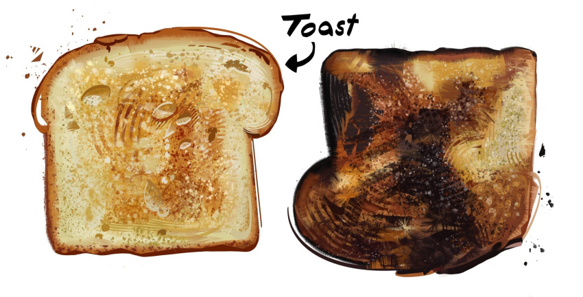 arrow_(symbol), bread, bread_slice, food, food_focus, food_name, highres, nate_d_hernandez, no_humans, original, still_life, toast, white_background