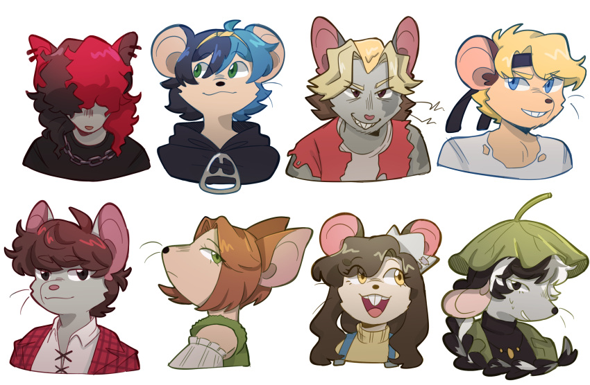 2girls, 2others, 4boys, animal_ears, black_hair, blonde_hair, blue_hair, braid