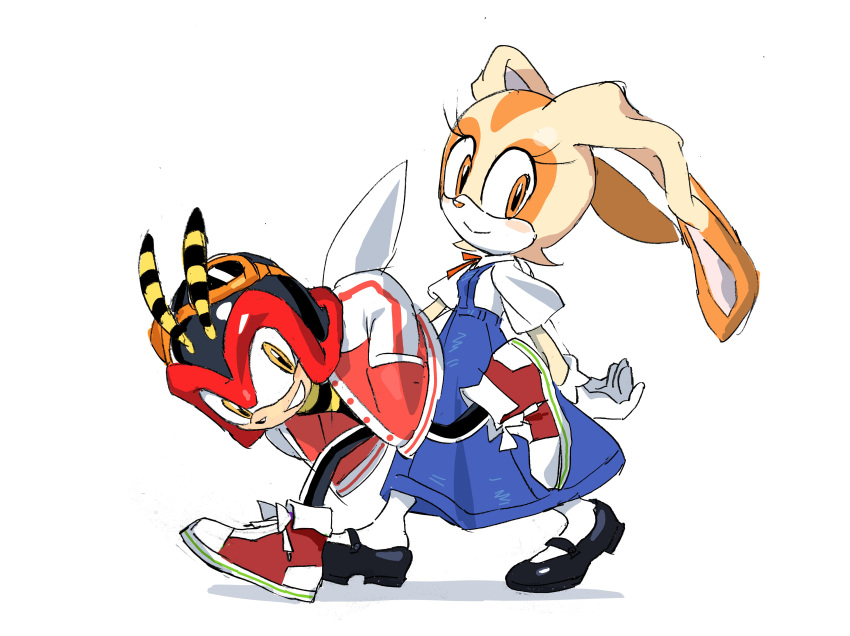 1boy, 1girl, absurdres, alternate_costume, animal_ears, animal_nose, arthropod_boy, bee_boy