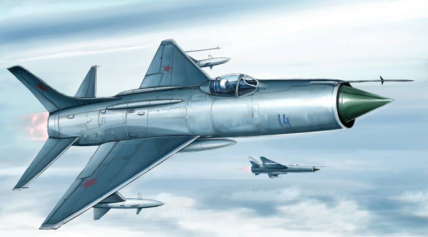 1boy, air-to-air_missile, aircraft, airplane, clouds, fighter_jet, flying, g-suit