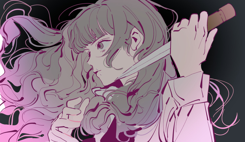 1girl, absurdres, black_background, expressionless, fear_&amp;_hunger, fear_&amp;_hunger_2:_termina, floating_hair, grey_eyes