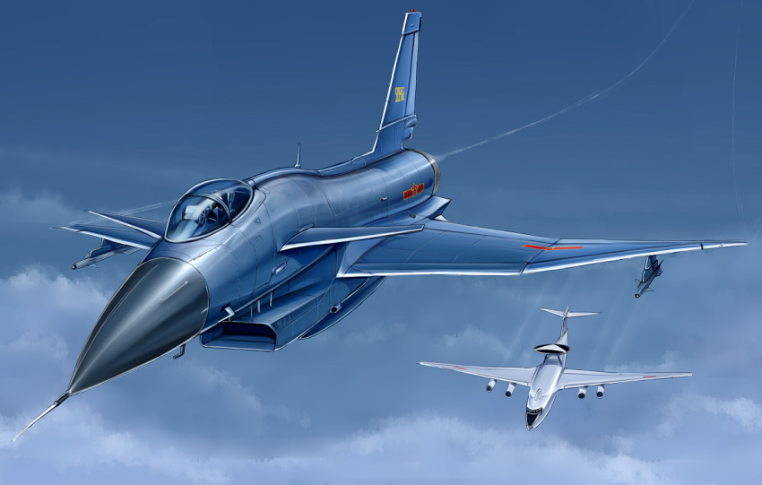 1other, air-to-air_missile, aircraft, airplane, chengdu_j-10, clouds, fighter_jet, flying