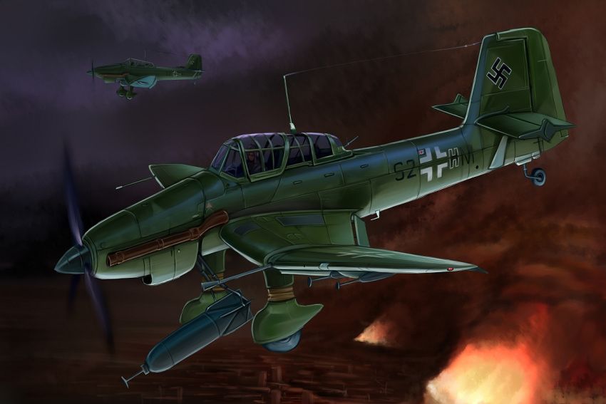 1boy, aerial_bomb, aircraft, airplane, balkenkreuz, battle_of_stalingrad, bomb, bomber