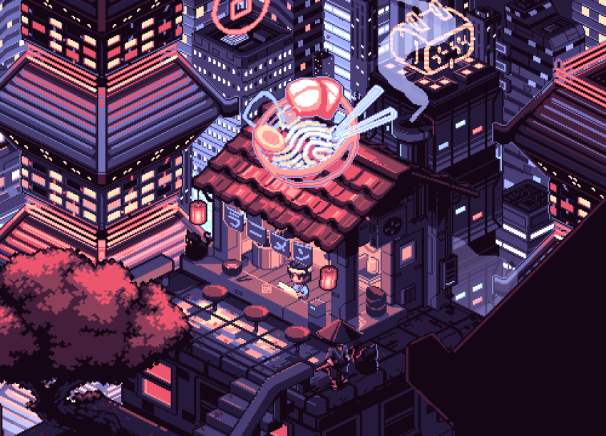 2boys, animated, animated_gif, architecture, building, cat, chimney, city