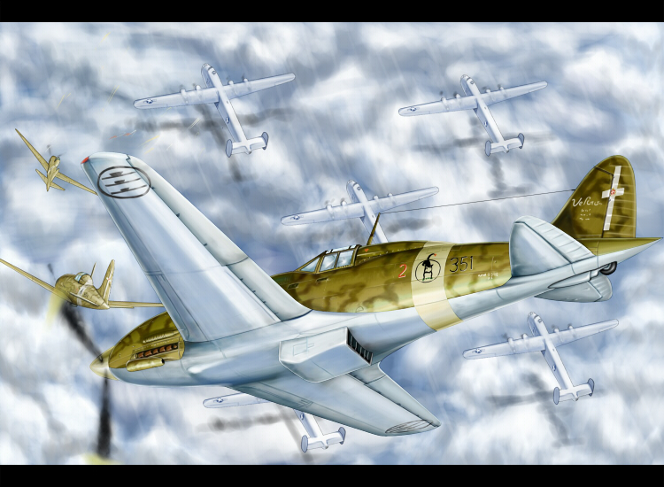 aerial_battle, aircraft, airplane, b-24_liberator, battle, black_border, bomber, border