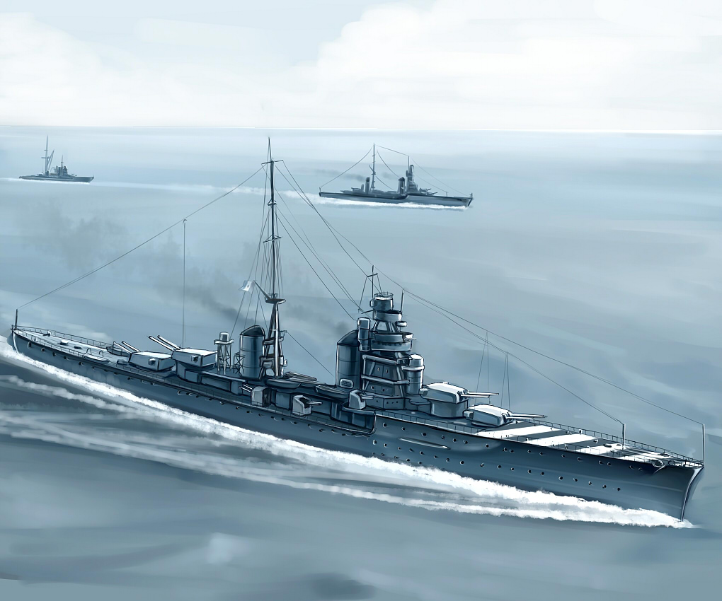 cannon, cruiser, kcme, limited_palette, military, military_vehicle, no_humans, ocean