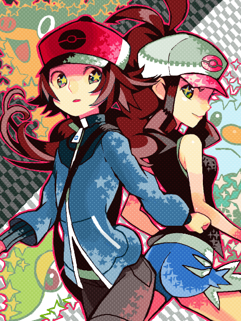 baseball_cap, belt, brown_hair, denim, denim_shorts, hat, jacket, multicolored_eyes