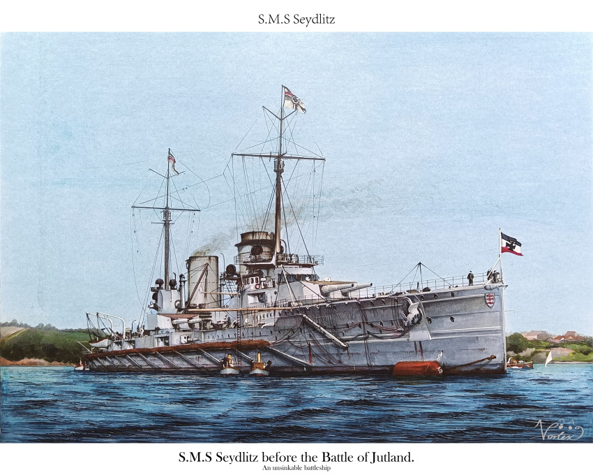 4others, absurdres, battleship, boat, cannon, chinese_commentary, commentary_request, english_commentary